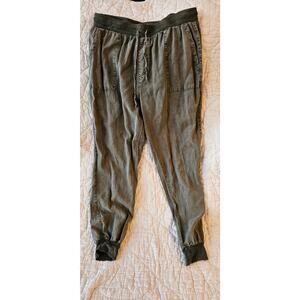 Mododoc High Waisted Ribbed Woven Tencel Pull On Jogger Women Size S Olive Green